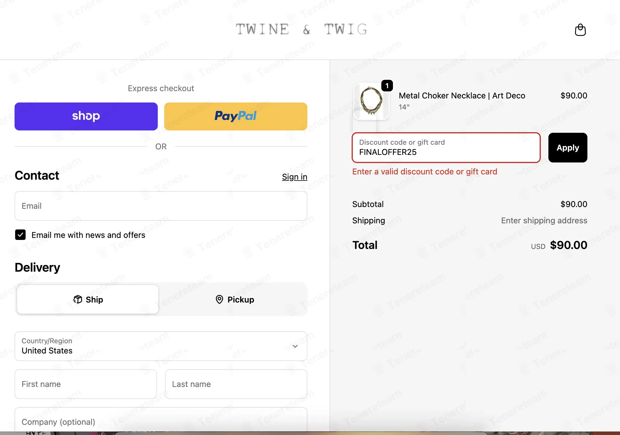 Twine and Twig coupon code: 25% off with FINALOFFER25. Tested and valid as 1 month ago.