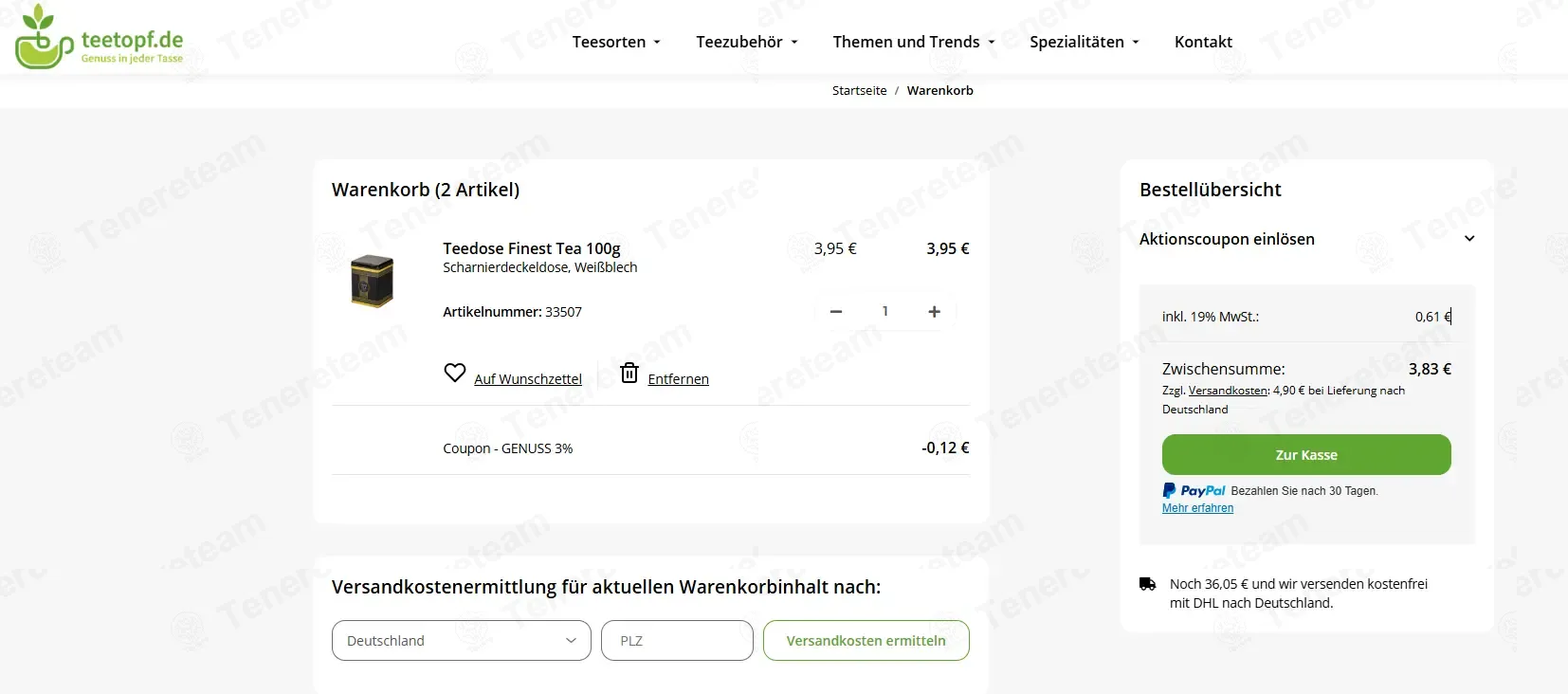 Teetopf DE coupon code: 3% off with GENUSS. Tested and valid as 3 days ago.