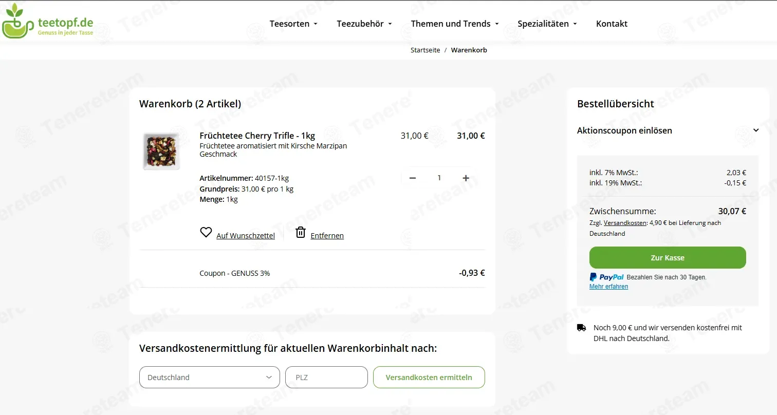 Teetopf DE coupon code: 3% off with GENUSS. Tested and valid as 3 days ago.