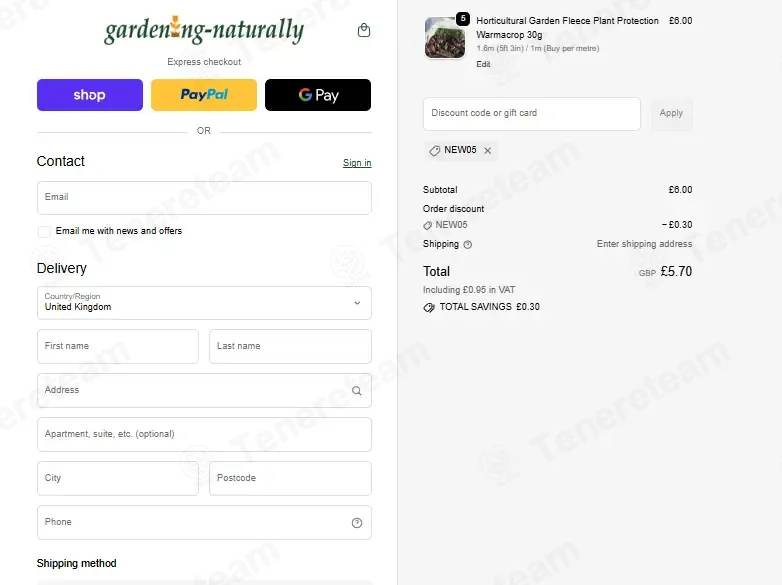 Gardening Naturally coupon code: 5% off with NEW05. Tested and valid as 2 weeks ago.