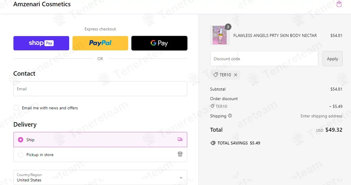 Amzenari Cosmetics coupon code: 10% off with TER10. Tested and valid as 1 year ago.