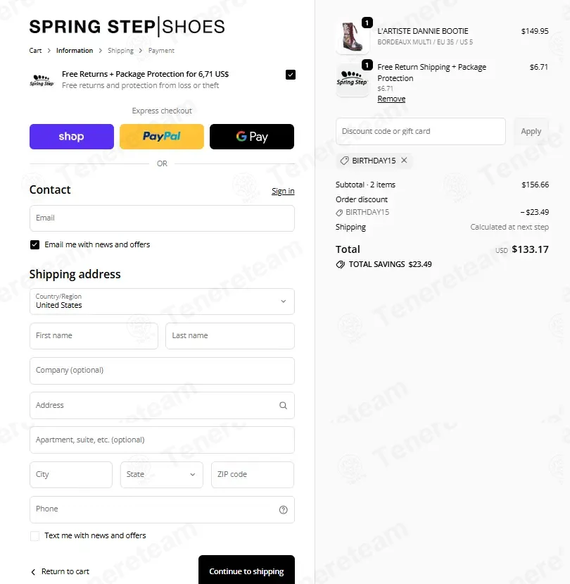 Spring Step Shoes coupon code: 15% off with BIRTHDAY15. Tested and valid as 3 days ago.
