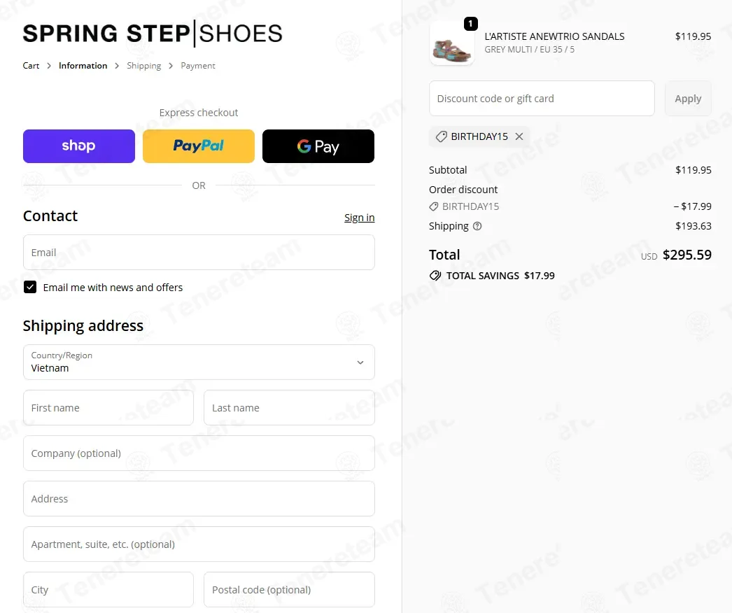 Spring Step Shoes coupon code: 15% off with BIRTHDAY15. Tested and valid as 3 days ago.