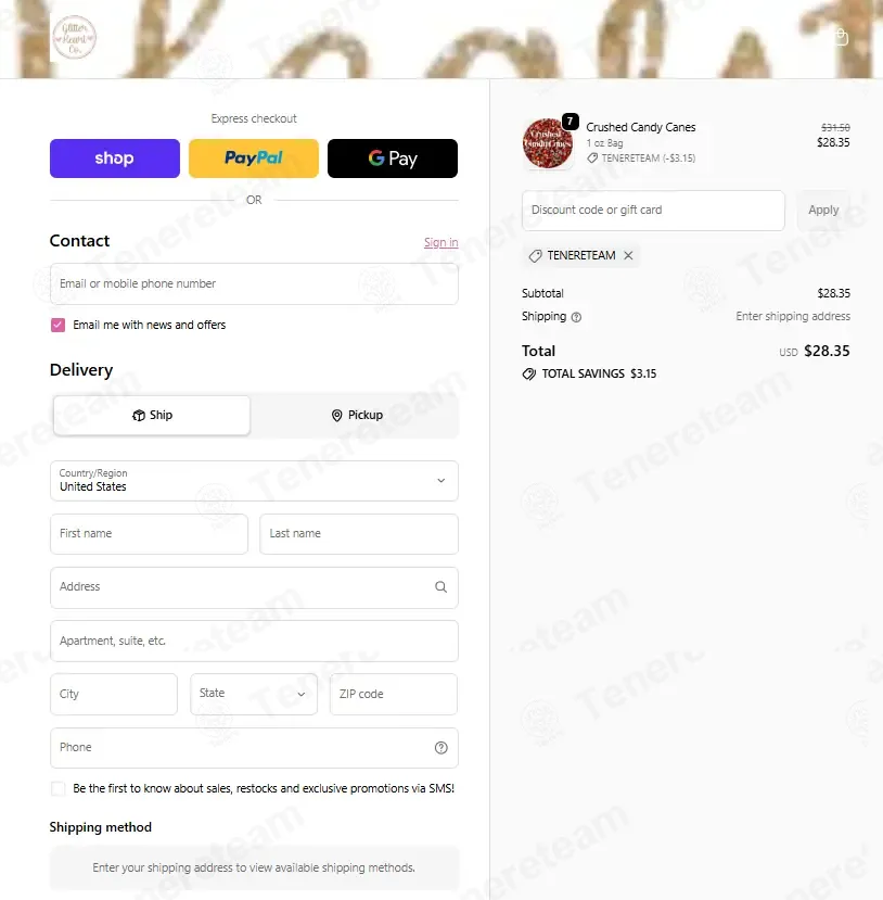 Glitter Heart Co coupon code: 10% off with TENERETEAM. Tested and valid as 5 days ago.
