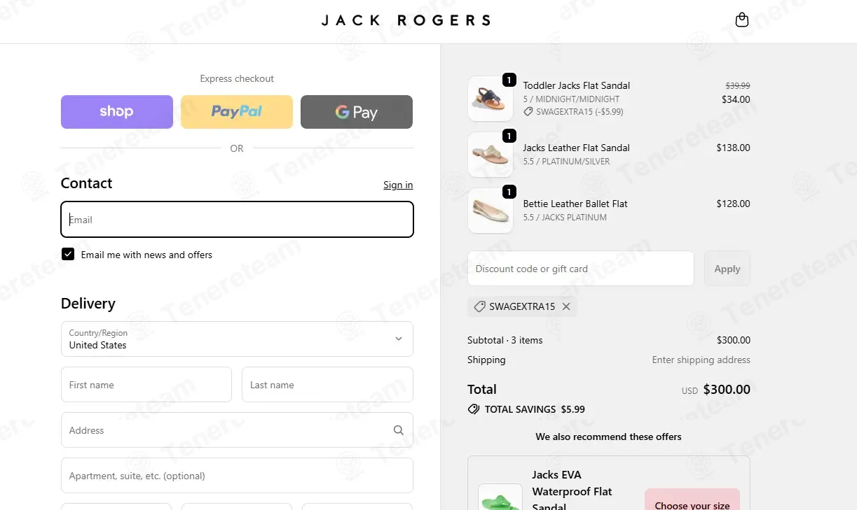 Jack Rogers coupon code: 15% off with SWAGEXTRA15. Tested and valid as 5 months ago.