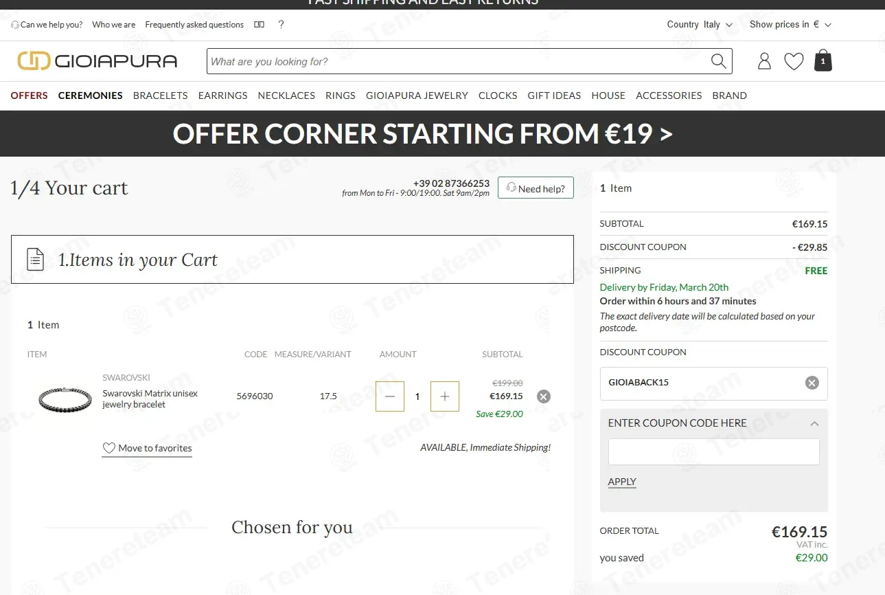 Gioiapura coupon code: 15% off with GIOIABACK15. Tested and valid as 3 weeks ago.