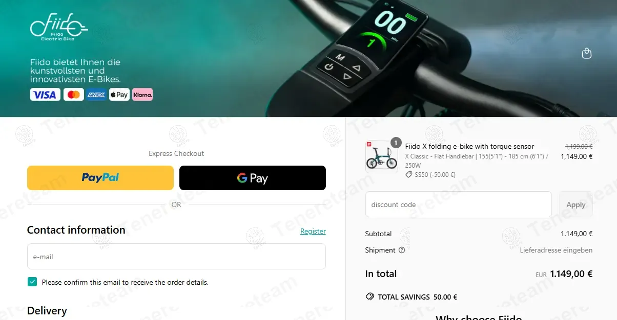 Fiido DE coupon code: €50 off with SS50. Tested and valid as 2 weeks ago.