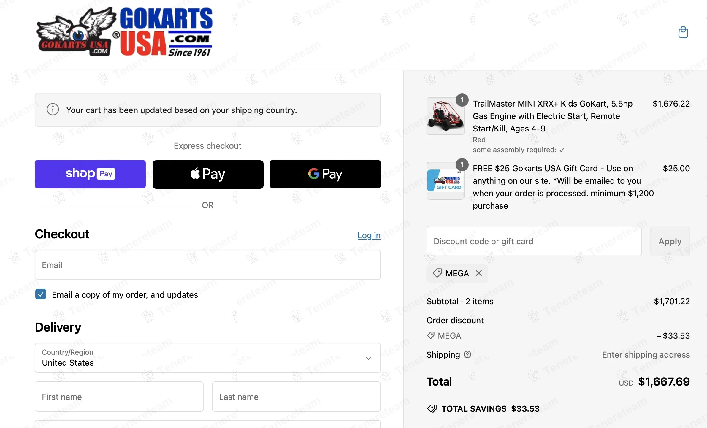 Gokartsusa.com coupon code: 2% off with MEGA. Tested and valid as 1 year ago.