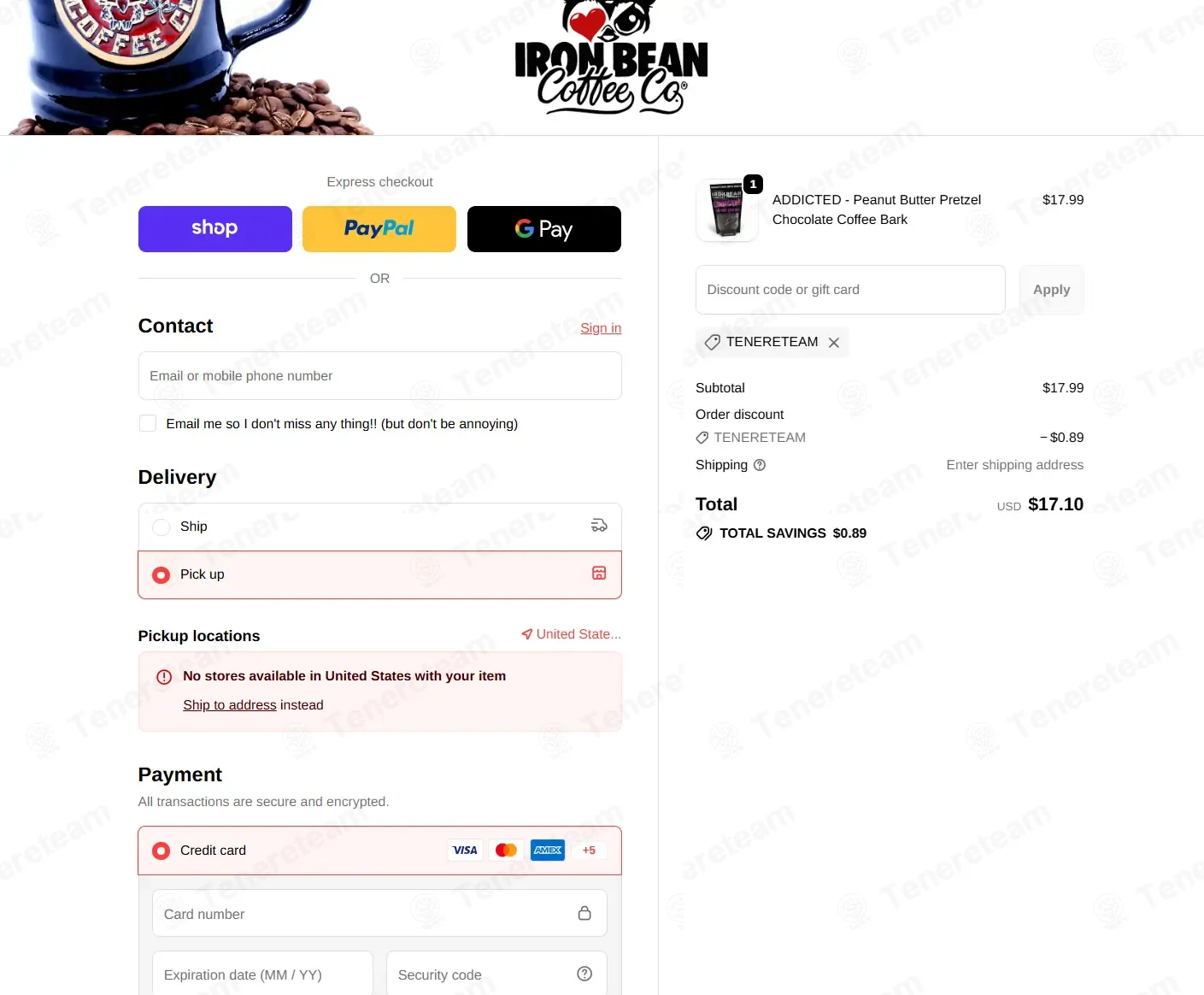 Iron Bean Coffee coupon code: 5% off with TENERETEAM. Tested and valid as 2 weeks ago.