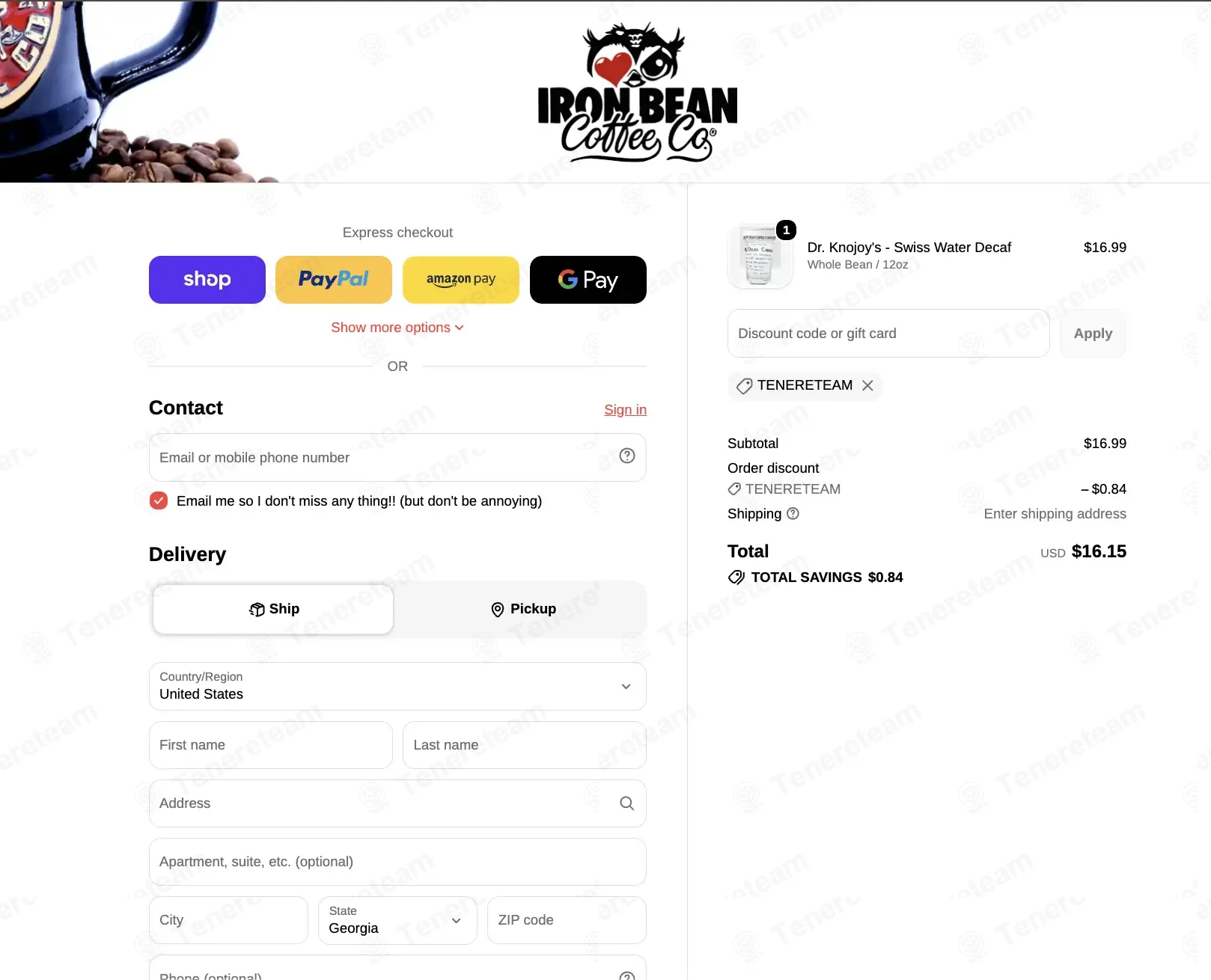 Iron Bean Coffee coupon code: 5% off with TENERETEAM. Tested and valid as 2 weeks ago.