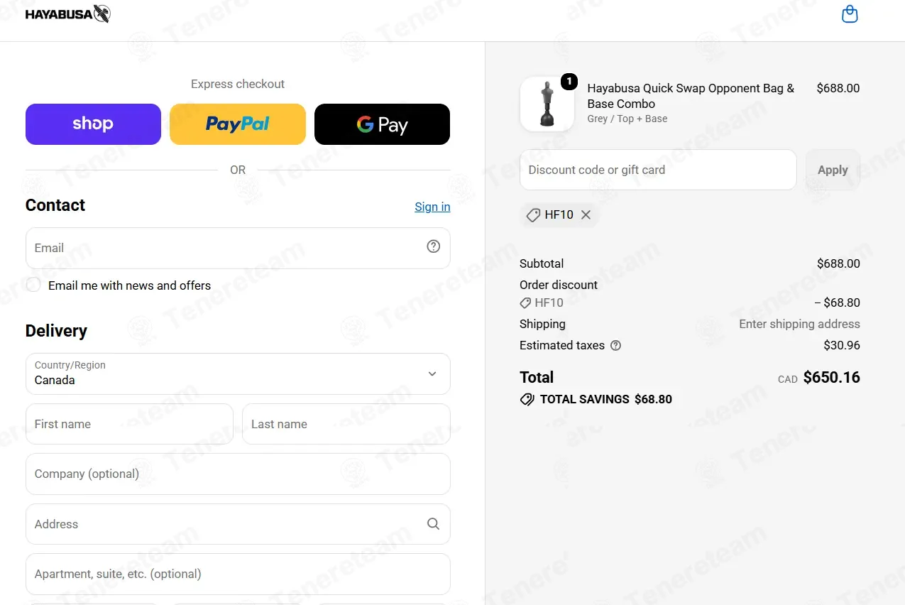 Hayabusa Canada coupon code verified as working at checkout