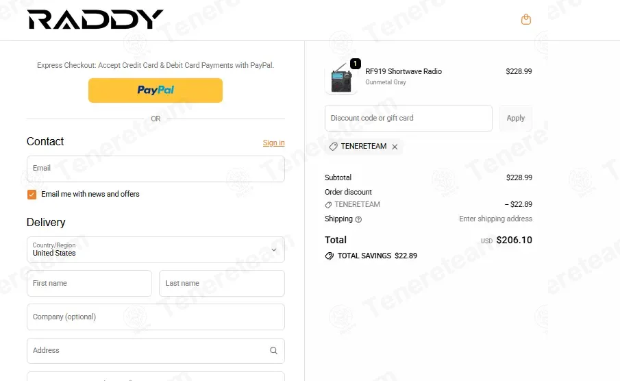 Raddy coupon code: 10% off with TENERETEAM. Tested and valid as 44 seconds ago.