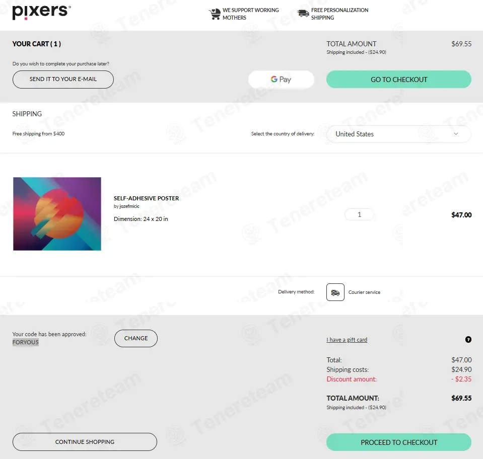 Pixers US coupon code: 5% off with FORYOU5. Tested and valid as 1 week ago.