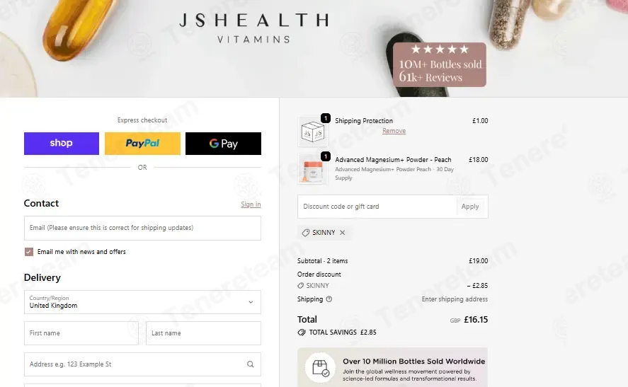 JSHealth EU coupon code: 15% off with SKINNY. Tested and valid as 1 month ago.