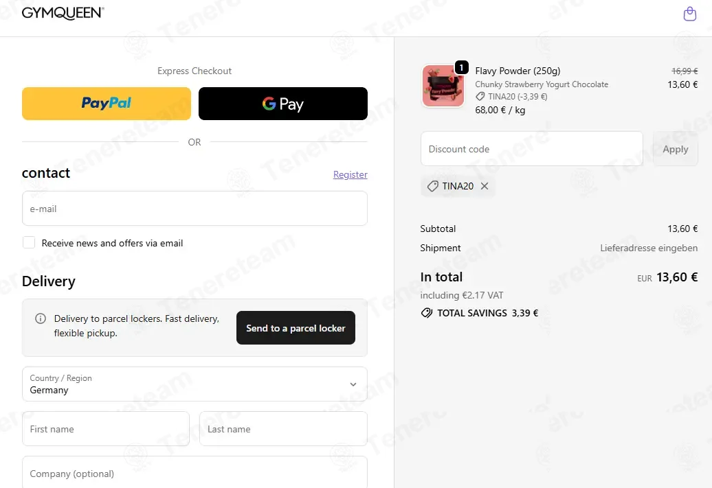 Gymqueen DE coupon code: 20% off with TINA20. Tested and valid as 2 weeks ago.