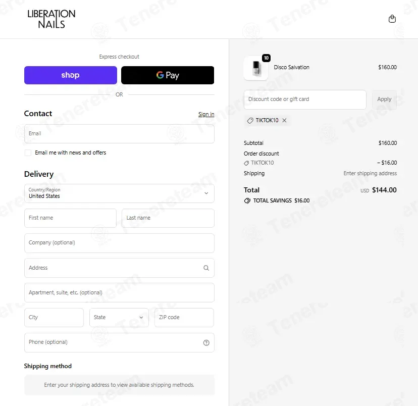 Liberation Nails coupon code: 10% off with TIKTOK10. Tested and valid as 2 months ago.