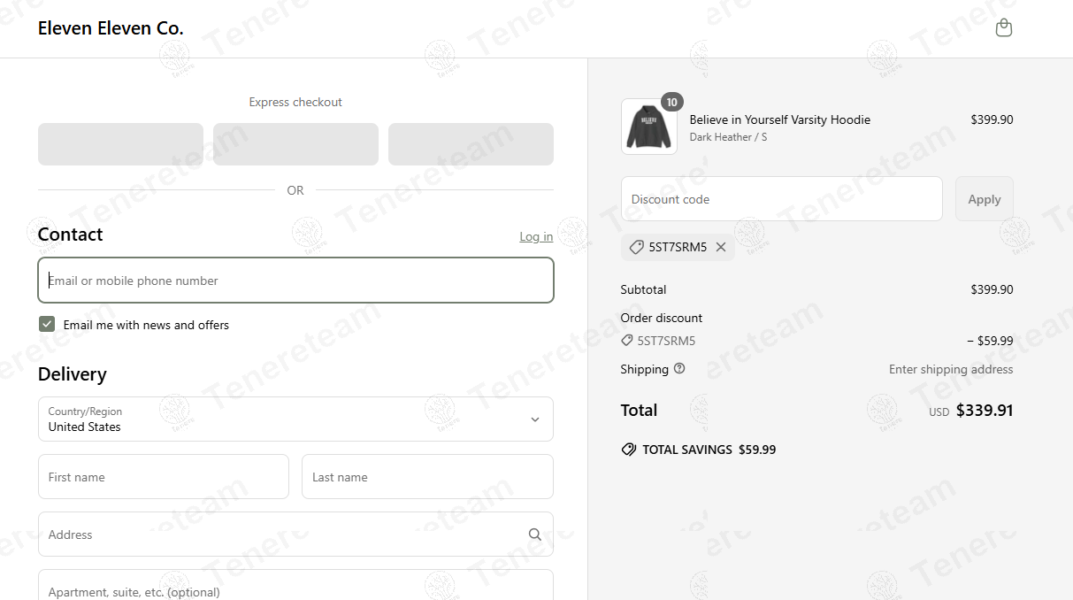 Eleven Eleven Co. coupon code: 15% off with 5ST7SRM5. Tested and valid as 1 year ago.