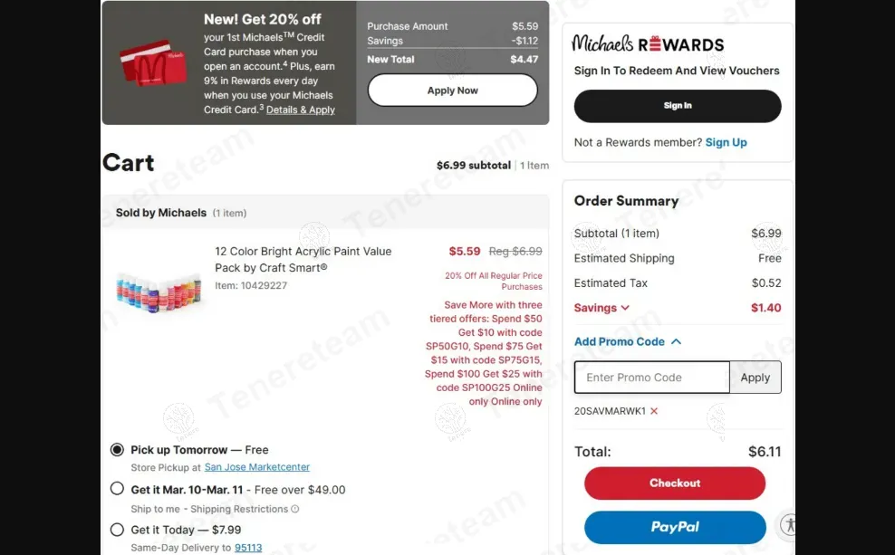 Michaels coupon code: Sale off with 20SAVMARWK1. Tested and valid as 7 months ago.