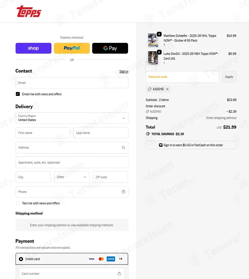 Topps coupon code: 10% off with 4JOSHD. Tested and valid as 1 month ago.
