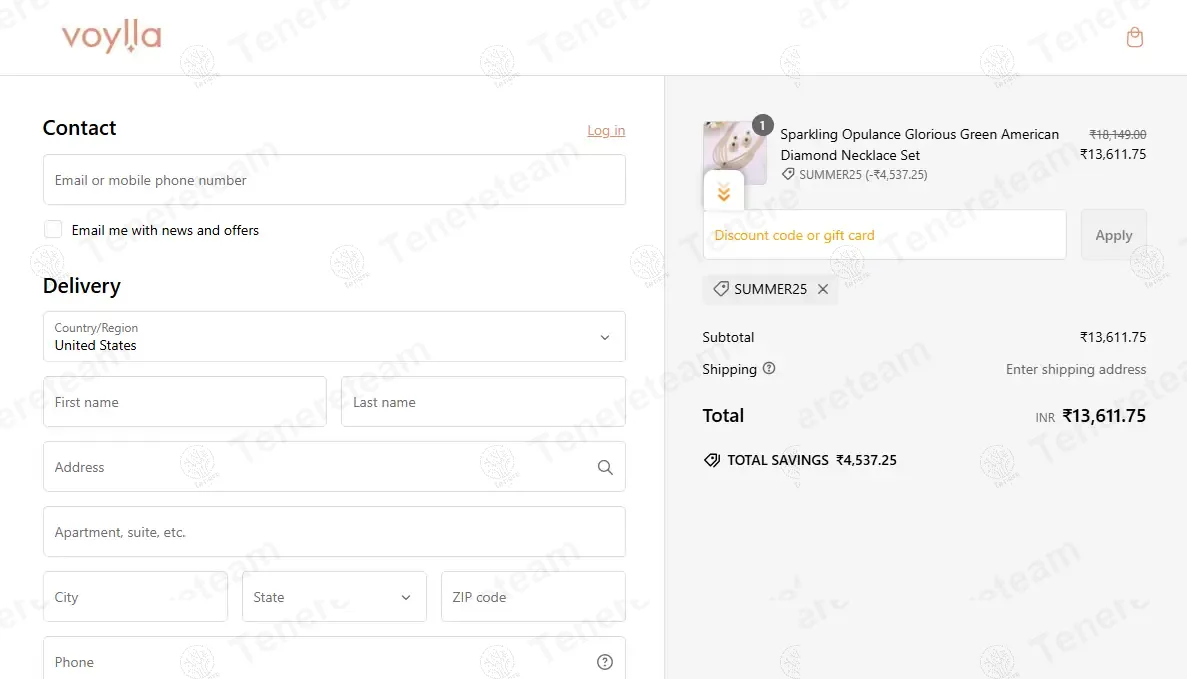 Voylla coupon code: 25% off with SUMMER25. Tested and valid as 1 year ago.