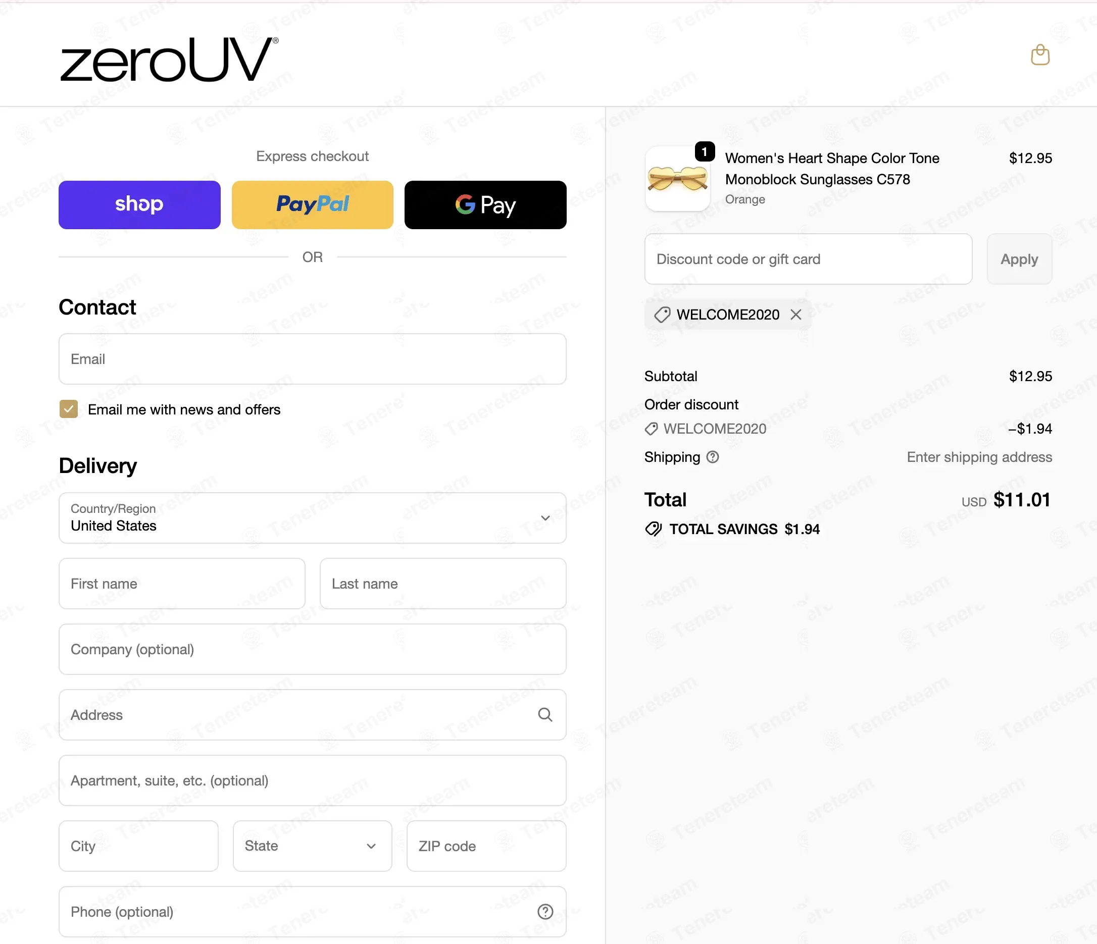 Zero UV coupon code verified as working at checkout