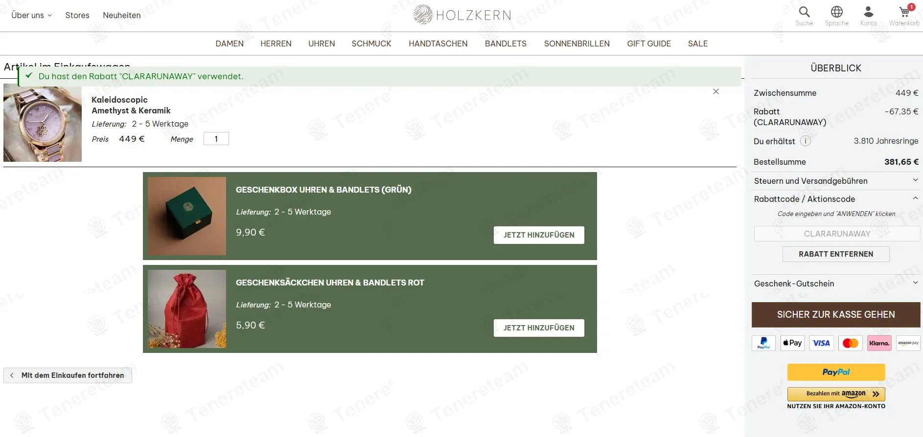 Holzkern coupon code: 15% off with CLARARUNAWAY. Tested and valid as 8 months ago.