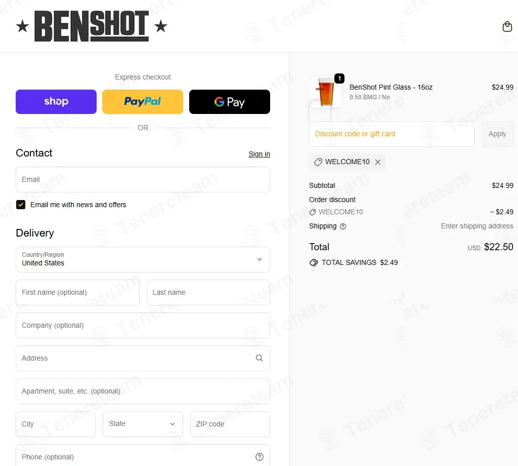 Benshot coupon code: 10% off with WELCOME10. Tested and valid as 7 months ago.