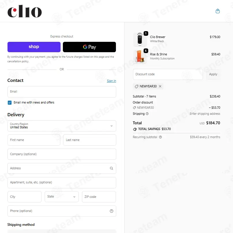 Clio Coffee coupon code: 30% off with NEWYEAR30. Tested and valid as 1 week ago.