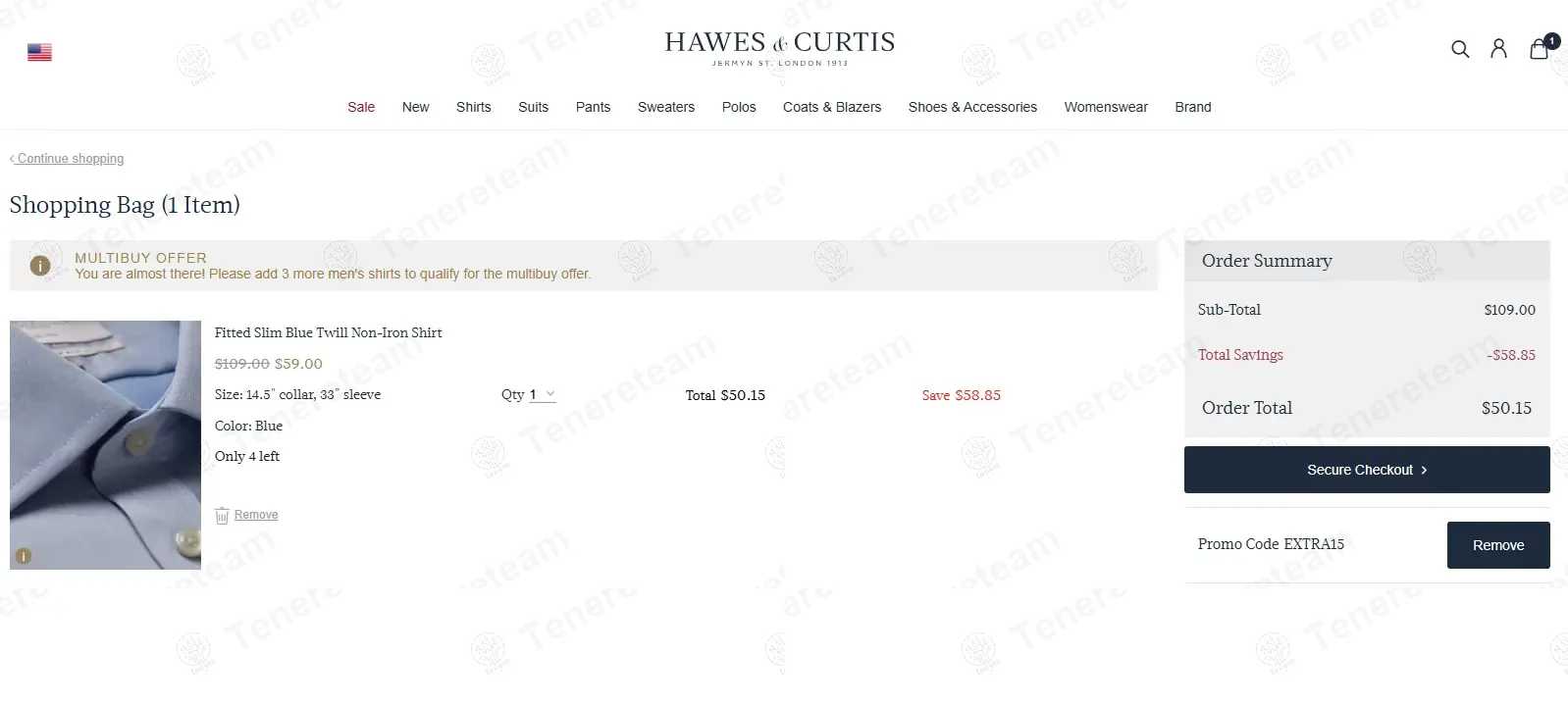 Hawes and Curtis AU coupon code: 15% off with EXTRA15. Tested and valid as 9 months ago.
