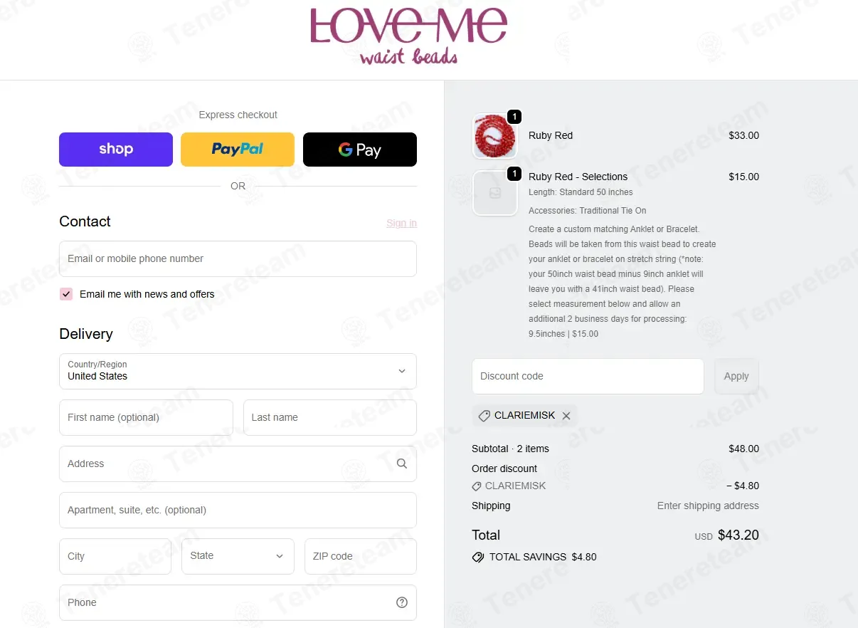 Love Me Waist Beads coupon code: 10% off with CLARIEMISK. Tested and valid as 1 month ago.