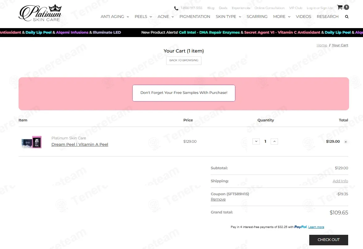 Platinum Skin Care coupon code: 15% off with 5FT589H15. Tested and valid as 7 months ago.