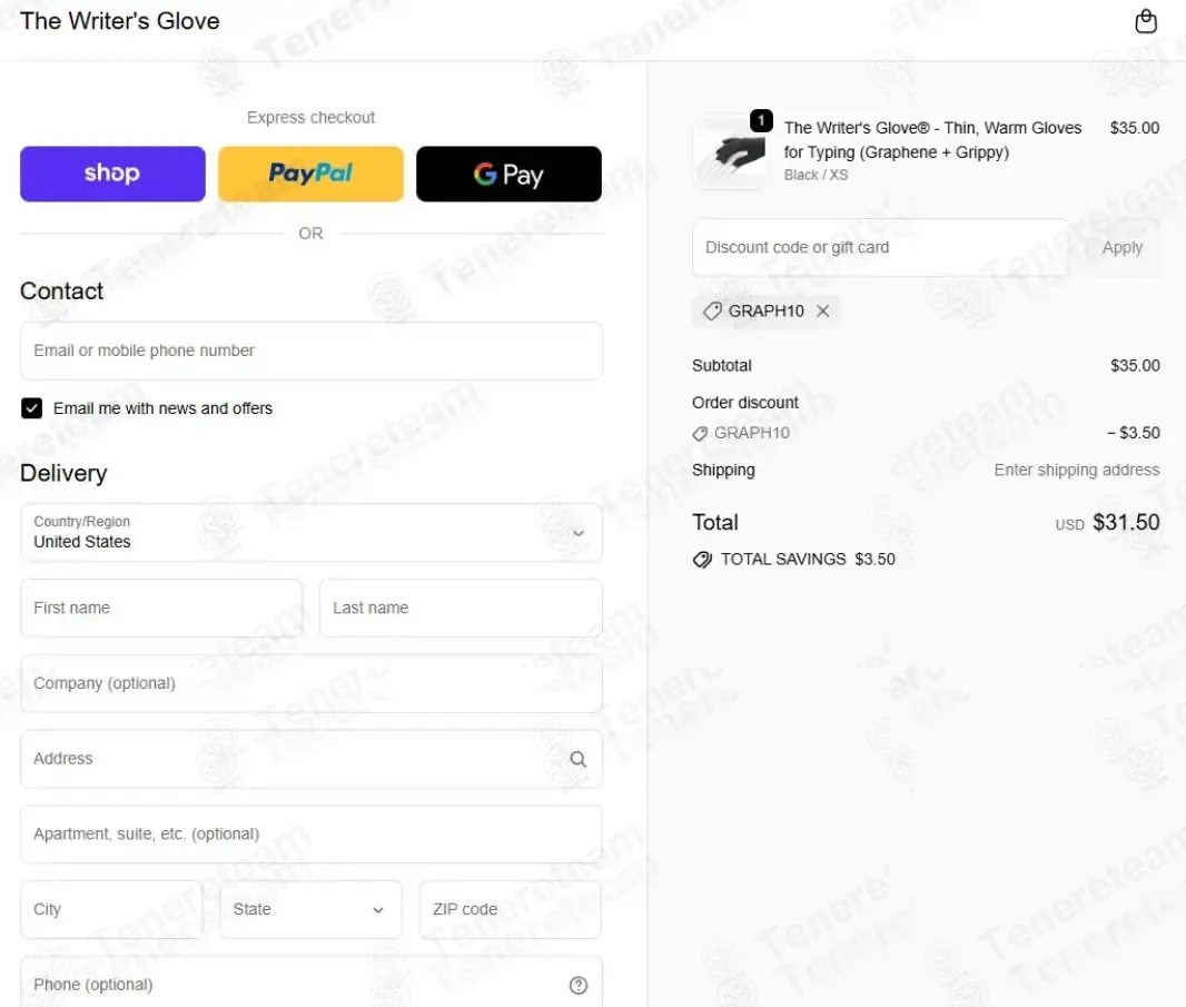 The Writer's Glove coupon code: 10% off with GRAPH10. Tested and valid as 8 months ago.
