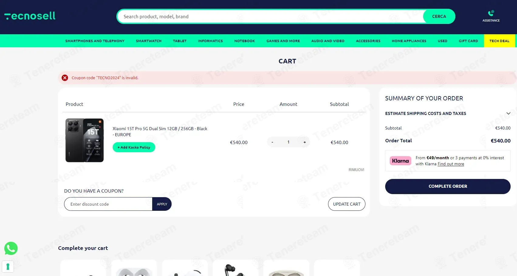 Tecnosell coupon code: €5 off with TECNO2024. Tested and valid as 4 months ago.