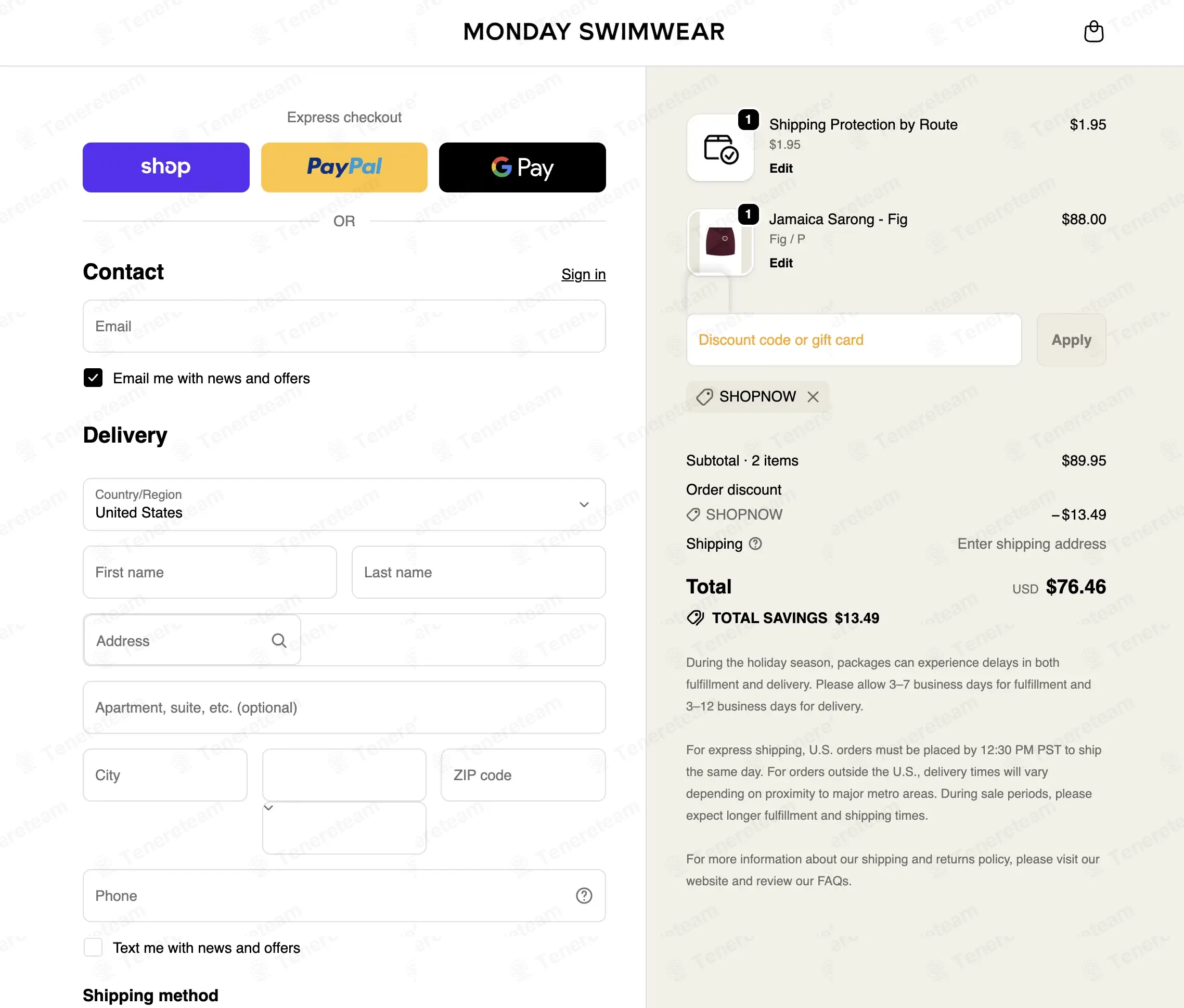 Monday Swimwear coupon code: 15% off with SHOPNOW. Tested and valid as 3 months ago.