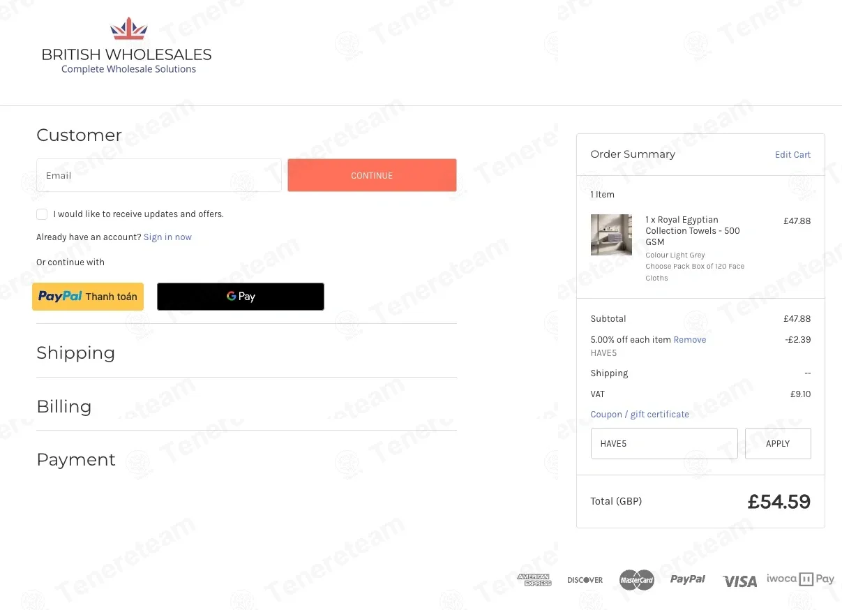 British Wholesale UK coupon code: 5% off with HAVE5. Tested and valid as 1 month ago.