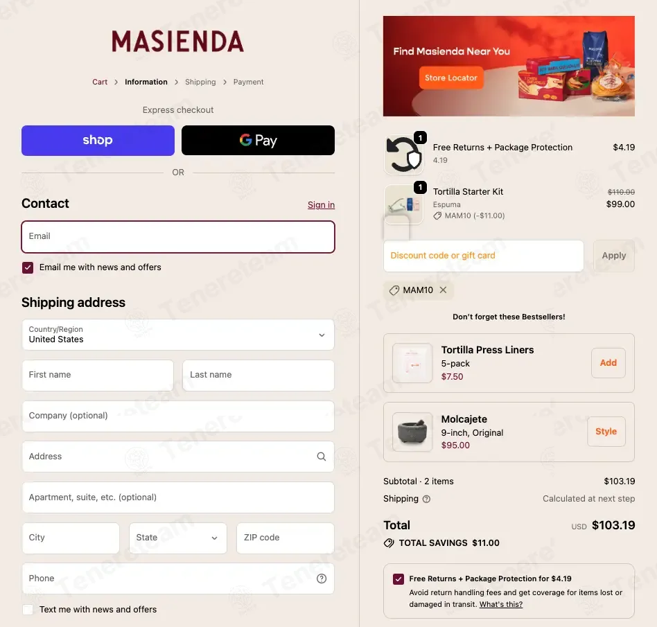 Masienda coupon code: 10% off with MAM10. Tested and valid as 7 months ago.