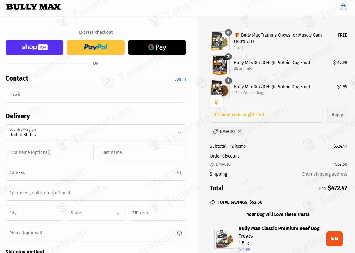 Bully Max Shop coupon code: 10% off with BMAC10. Tested and valid as 1 year ago.