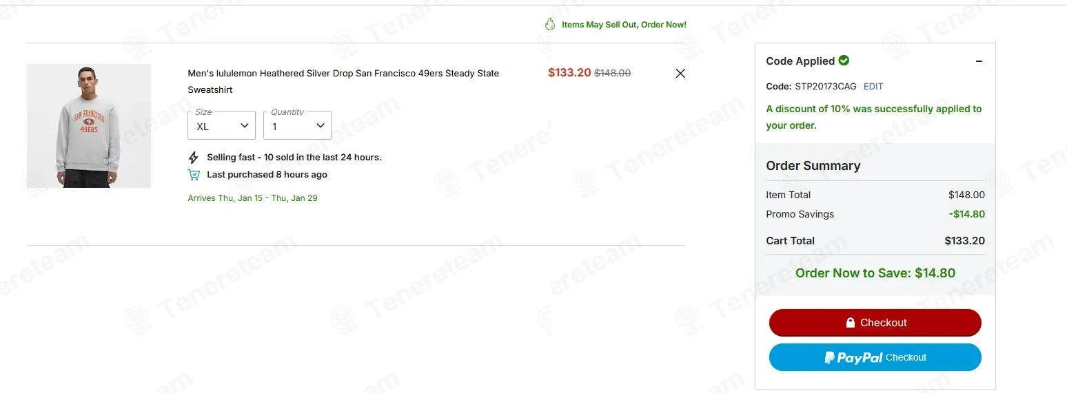 Shop 49ers coupon code: 10% off with STP20173CAG. Tested and valid as 2 days ago.