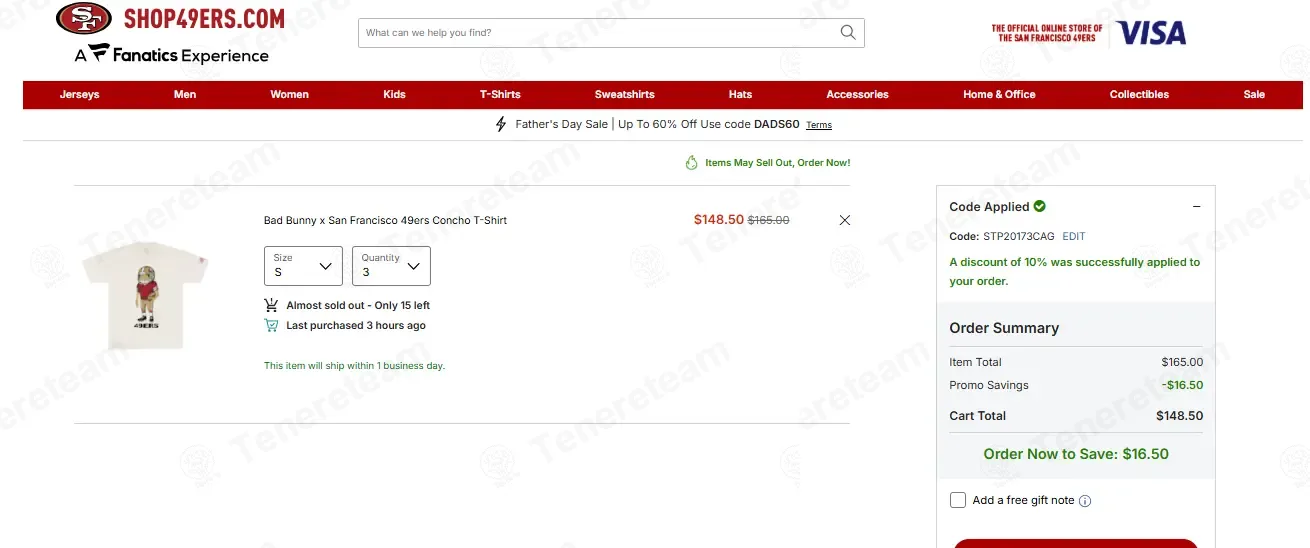 Shop 49ers coupon code: 10% off with STP20173CAG. Tested and valid as 2 days ago.