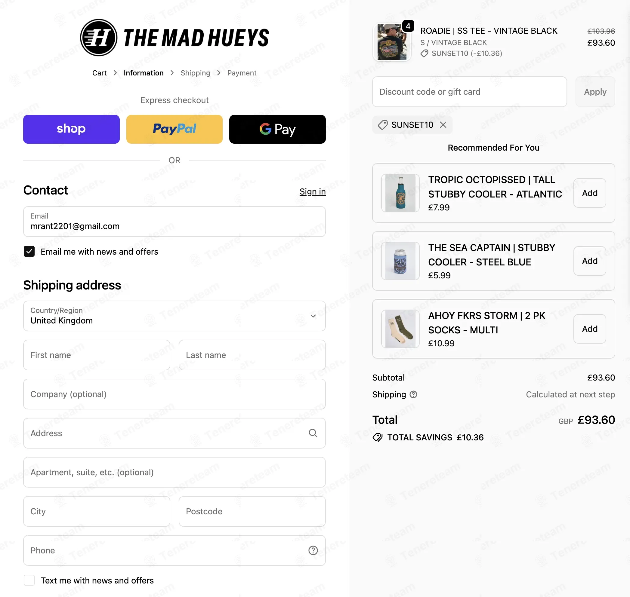 The Mad Hueys coupon code: 10% off with SUNSET10. Tested and valid as 6 months ago.