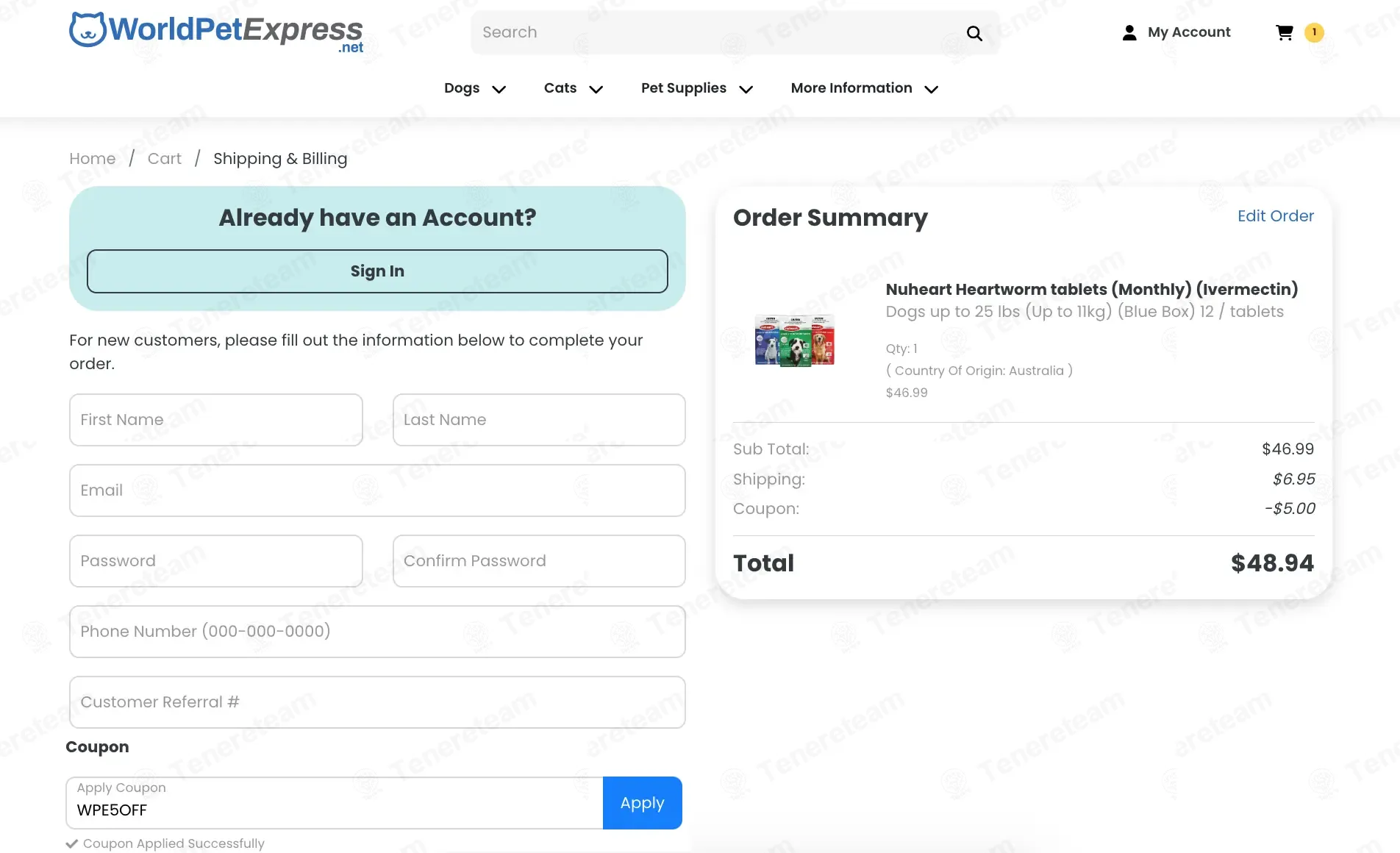 World Pet Express coupon code: $5 off with WPE5OFF. Tested and valid as 10 months ago.