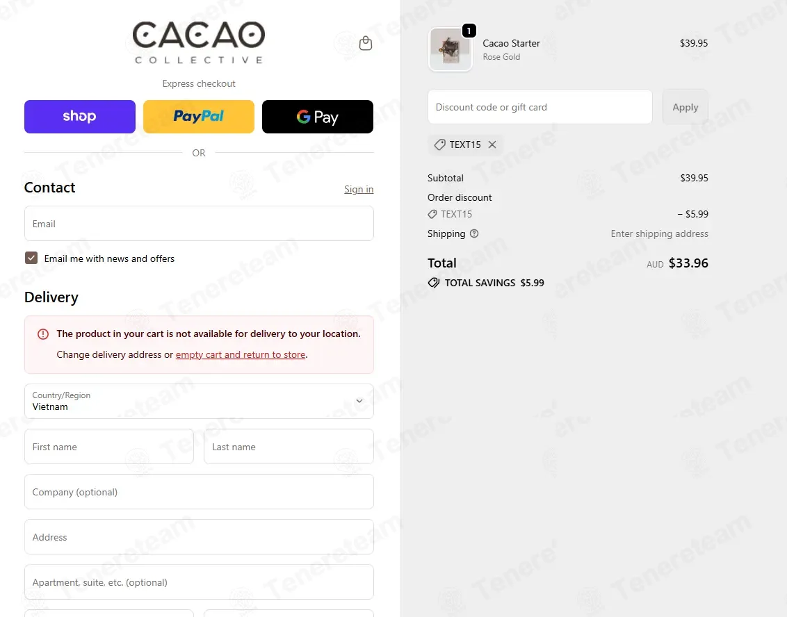 Cacao Collective coupon code: 15% off with TEXT15. Tested and valid as 2 months ago.