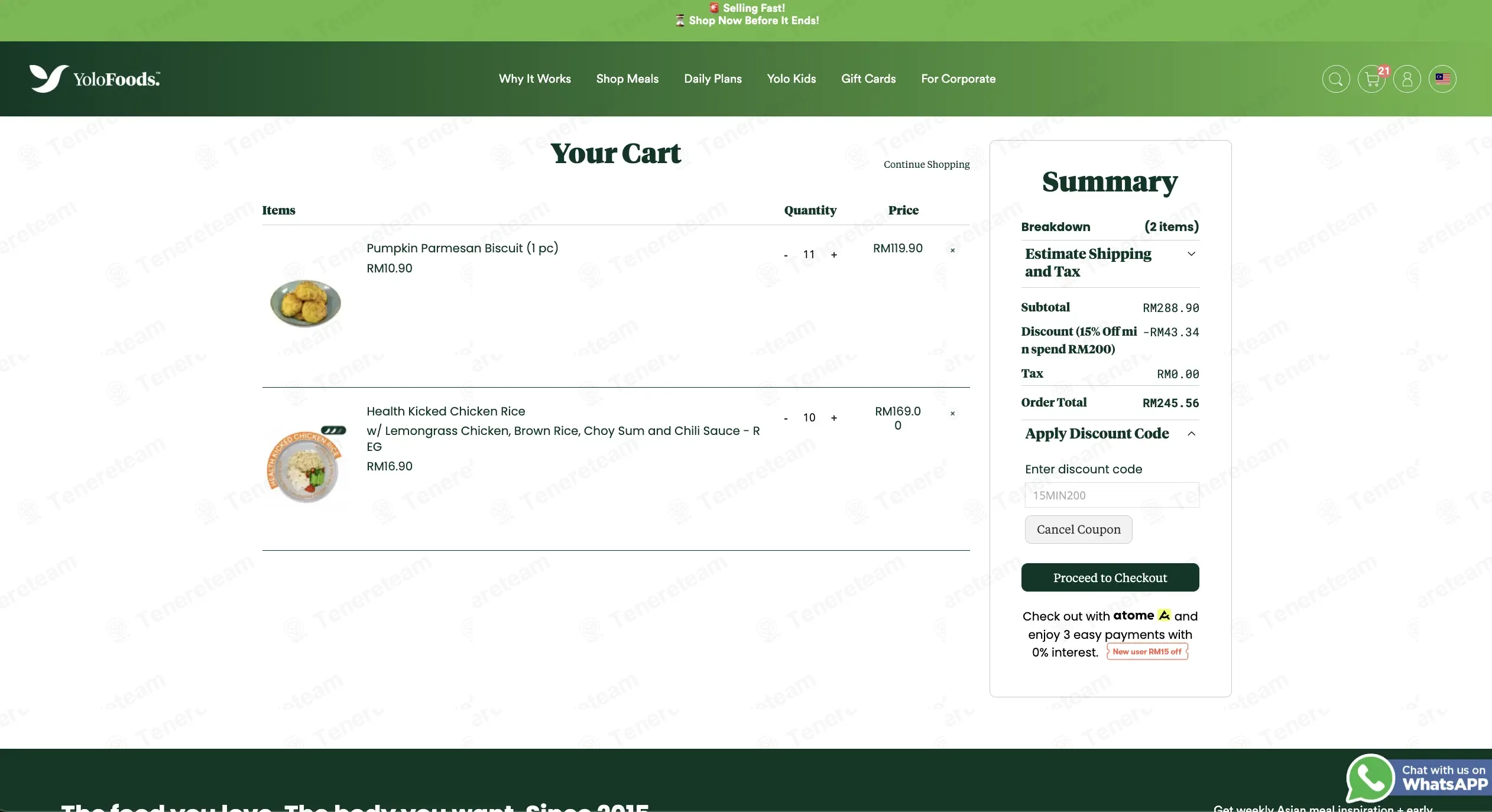 Yolo Foods MY coupon code: 15% off with 15MIN200. Tested and valid as 3 weeks ago.