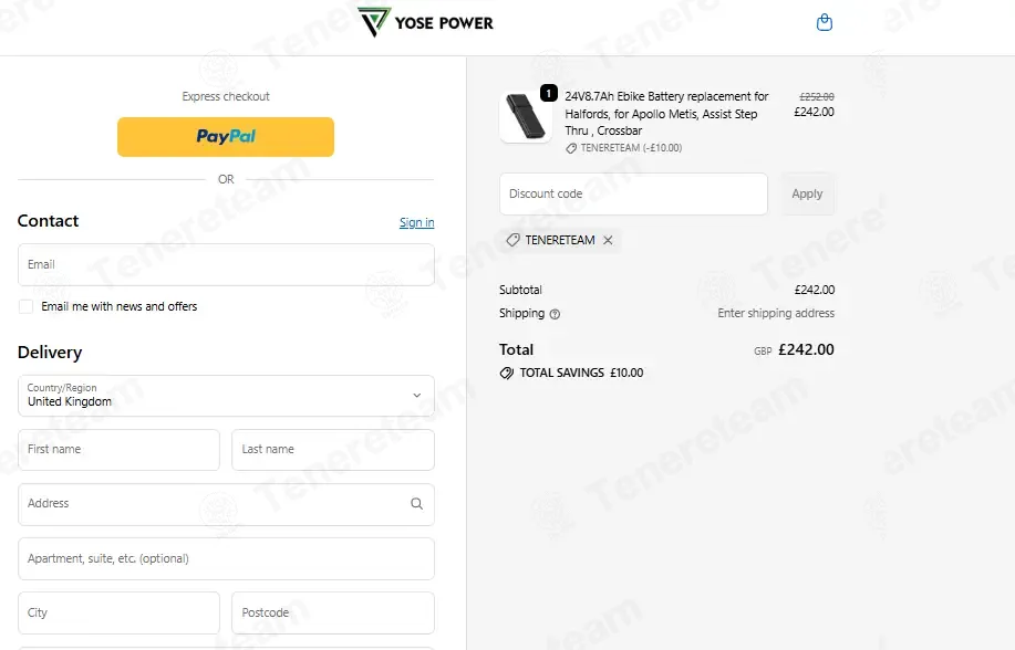 Yose Power UK coupon code: £10 off with TENERETEAM. Tested and valid as 1 month ago.
