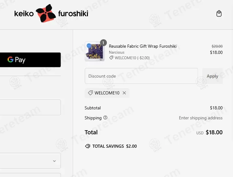 Keiko Furoshiki coupon code: 10% off with WELCQME10. Tested and valid as 1 year ago.
