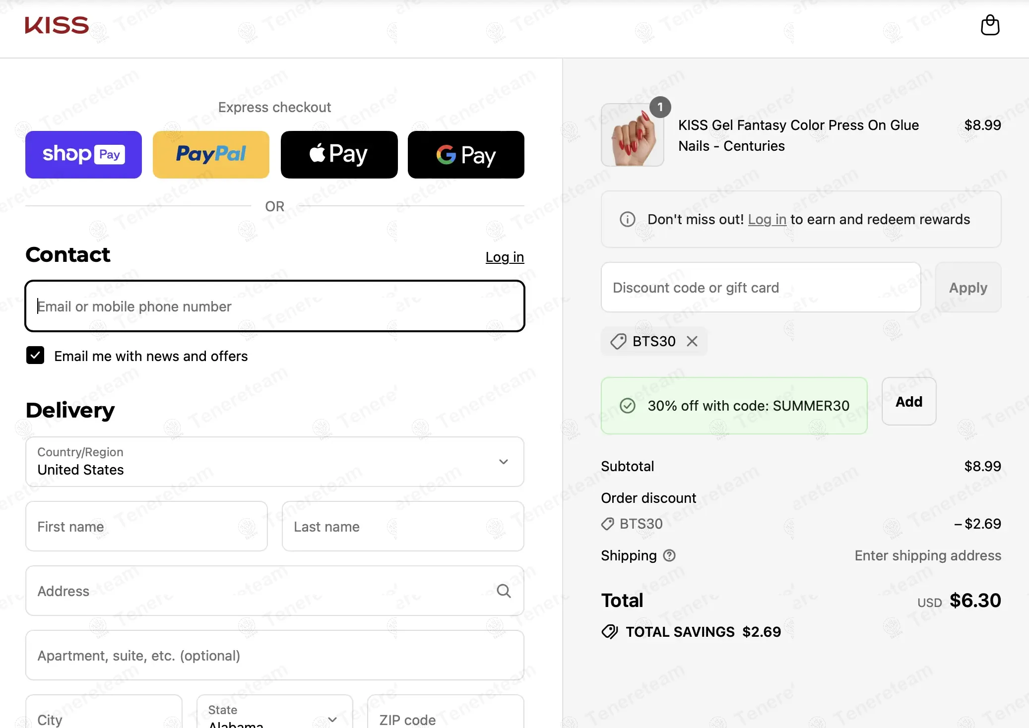 Kiss USA coupon code: 30% off with bts30. Tested and valid as 1 year ago.