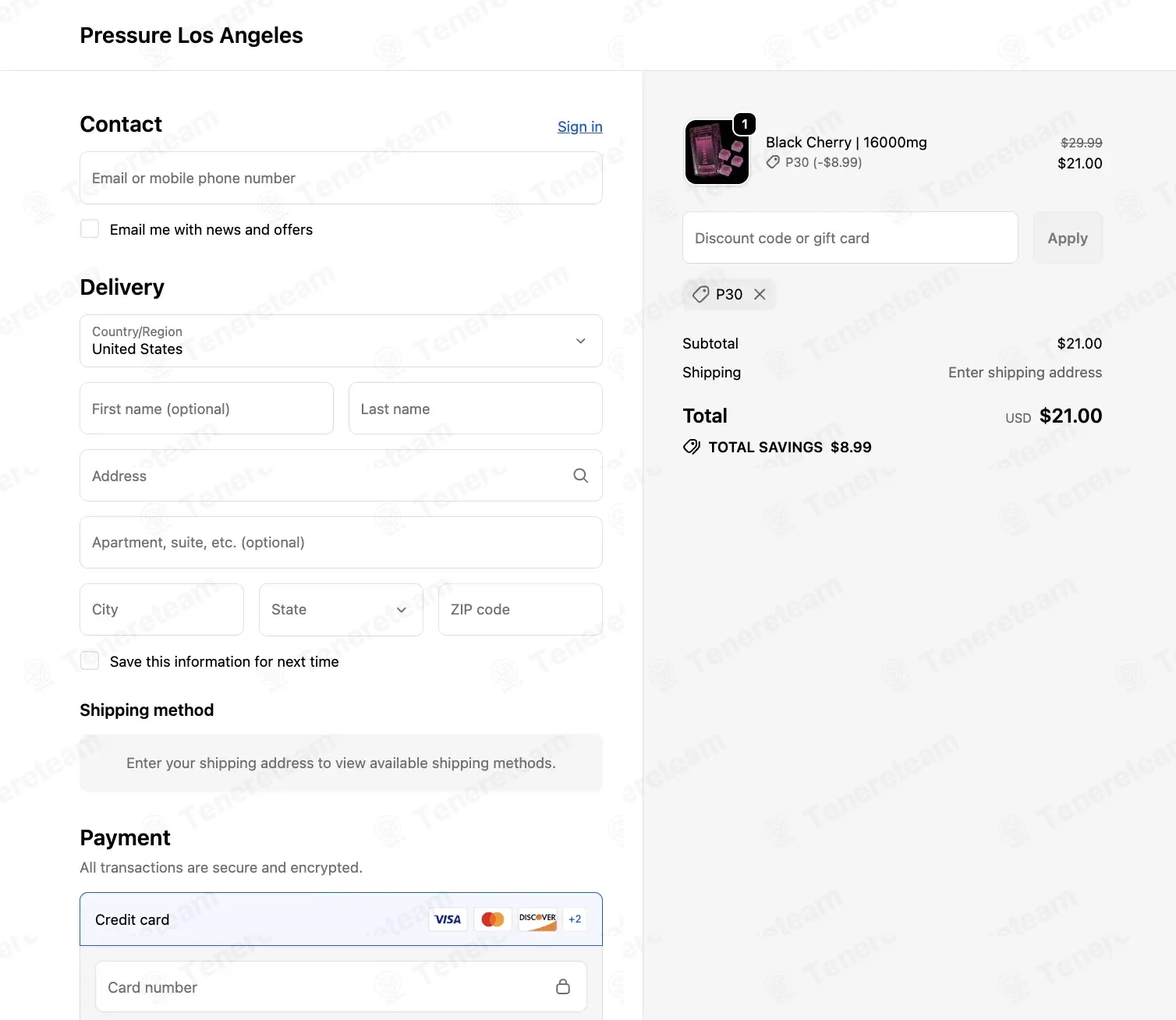 Pressure Los Angeles coupon code: 30% off with P30. Tested and valid as 1 month ago.