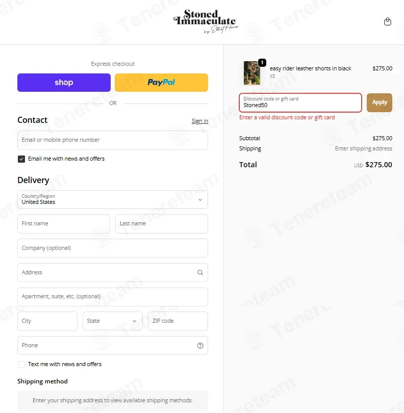 Stoned Immaculate Clothing coupon code: 50% off with Stoned50. Tested and valid as 1 week ago.