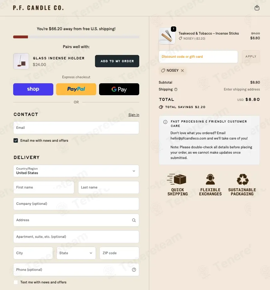 P F Candle Co coupon code: 20% off with NOSEY. Tested and valid as 6 months ago.