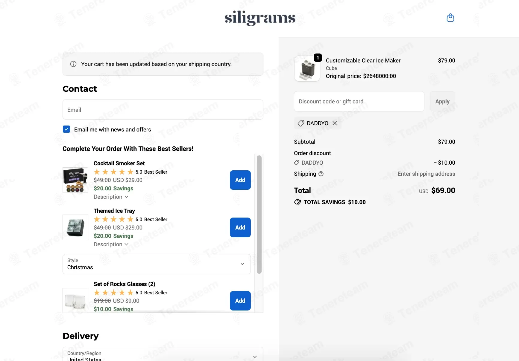 Siligrams coupon code: $10 off with DADDYO. Tested and valid as 8 months ago.